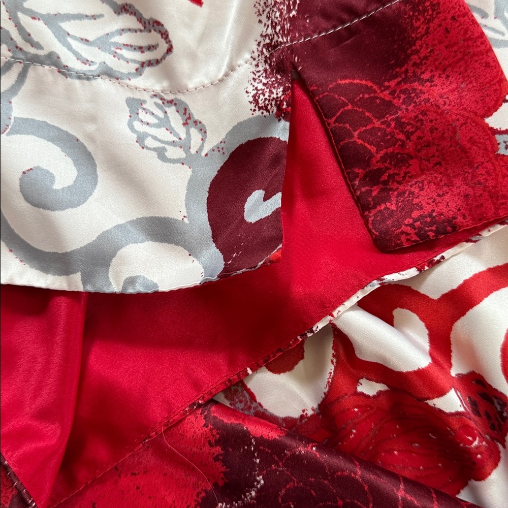 Natori Red and cream Floral Robe house coat caftan loungewear large? Poly. Zip. - Picture 2 of 7